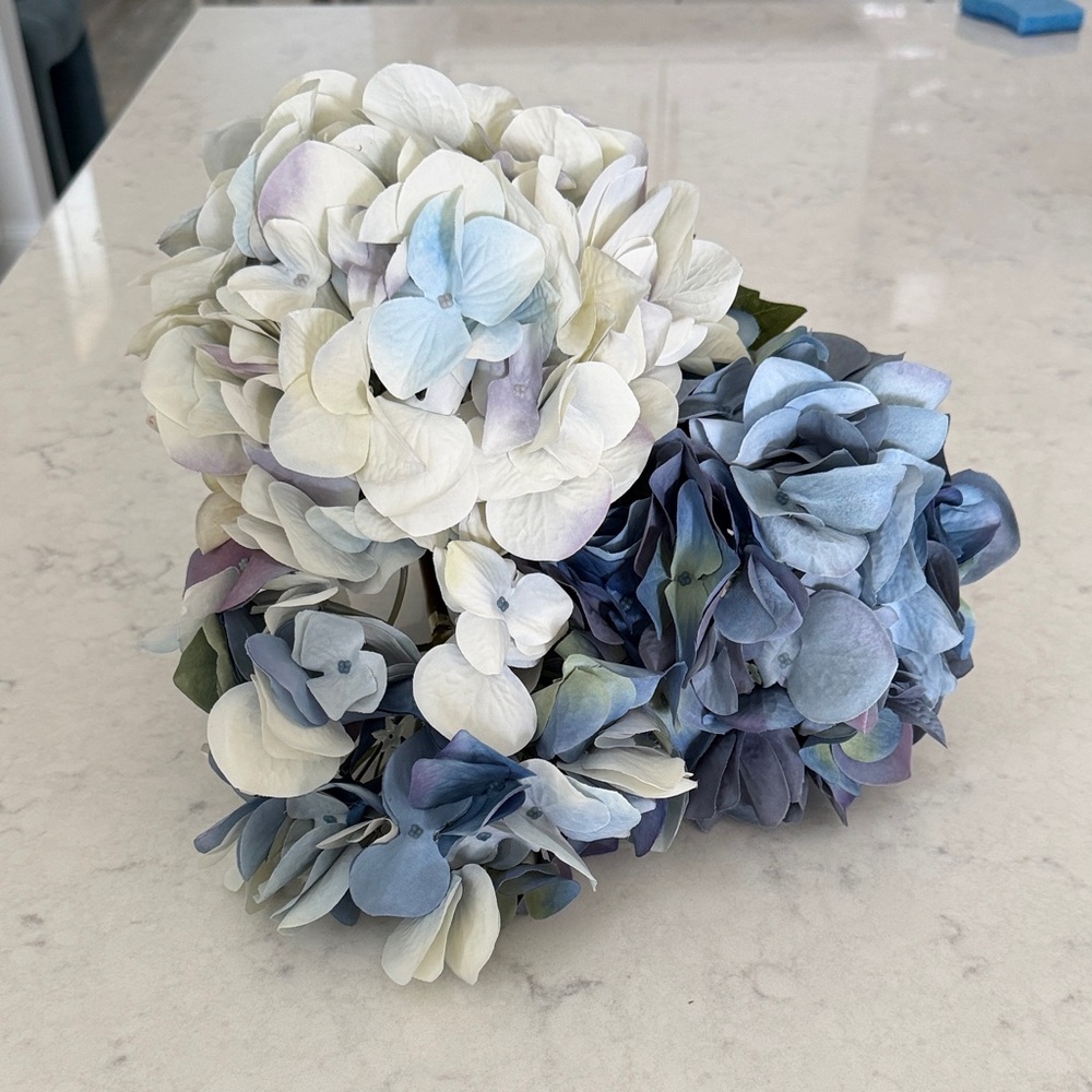 Pottery Barn Faux Floral Bouquet in Blue and Cream